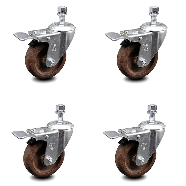 Service Caster 4 Inch High Temp Glass Filled Nylon 3/8 Inch Stem Caster Set Total Lock Brake SCC-TSTTL20S414-GFNSHT-381615-4 - main